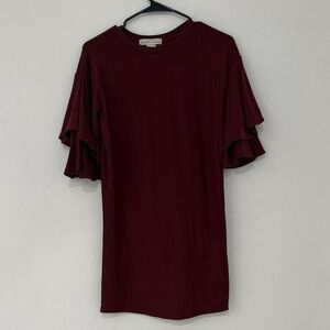 Planet Gold Maroon Top with Ruffle Sleeves‎